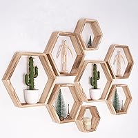 Vista 4 de WONFUlity - Estantes flotantes hexagonales, estantes de panal, estantes de pared de estilo granja de madera montada en la pared