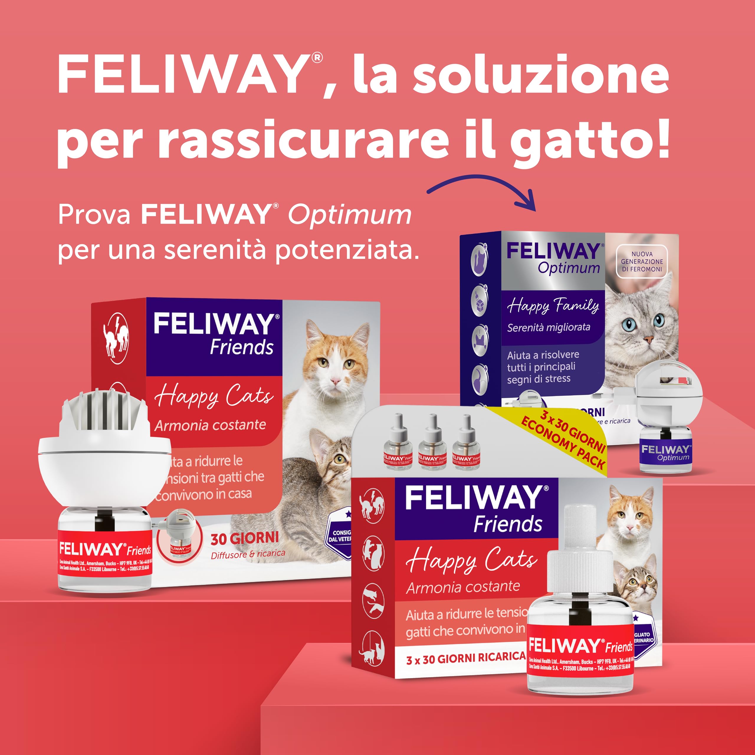 FELIWAY Friends 3x30 Giorni Ricariche Calmanti per Gatti per Diffusore di Feromoni, 48 ml – Aiuta a creare armonia e a ridurre i conflitti nelle case con più gatti. Raccomandato dai veterinari