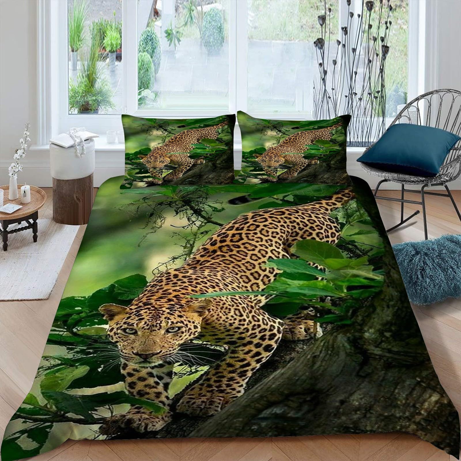 Housse de couette 140x200 léopard et 2 taies d'oreiller 65x65