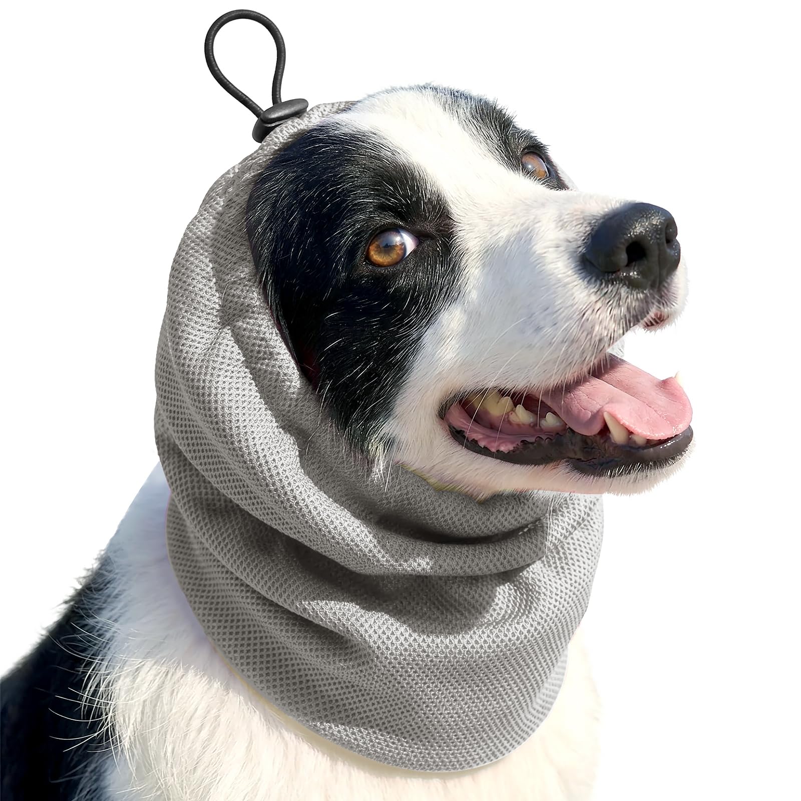 Duuclume Dog Cooling Head Wrap, Elastic Headgear with Water-Retaining Fabric, Adjustable Breathable Pet Ear Cover, Dogs Neck Cover for Summer (Grey, M)