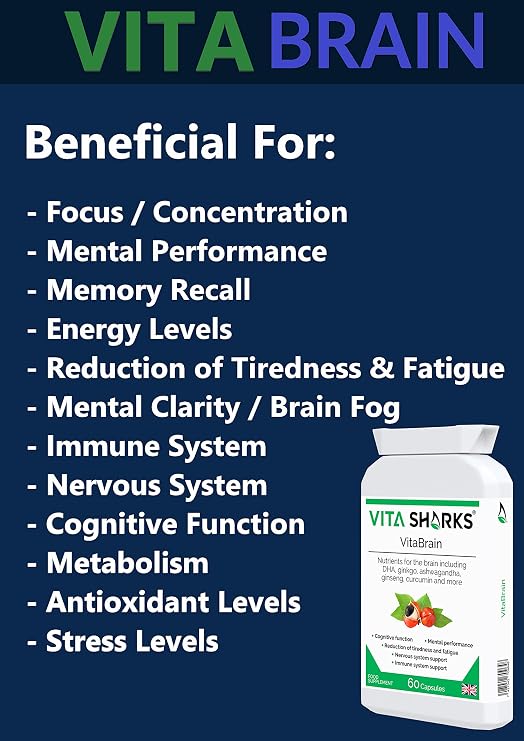 VitaBrain - Potent Super Concentrated Supplement for The Brain. Neurological Support for Immunity, Enhanced Focus, Neuro-Plasticity, Concentration, Mental Awareness & Agility