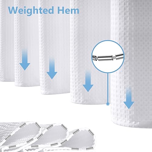 Miniatura 7 de Cortina de ducha sin gancho con forro de tela a presión, juego de cortina de ducha de tela resistente de 256 GSM, cortina de ducha de lujo blanca