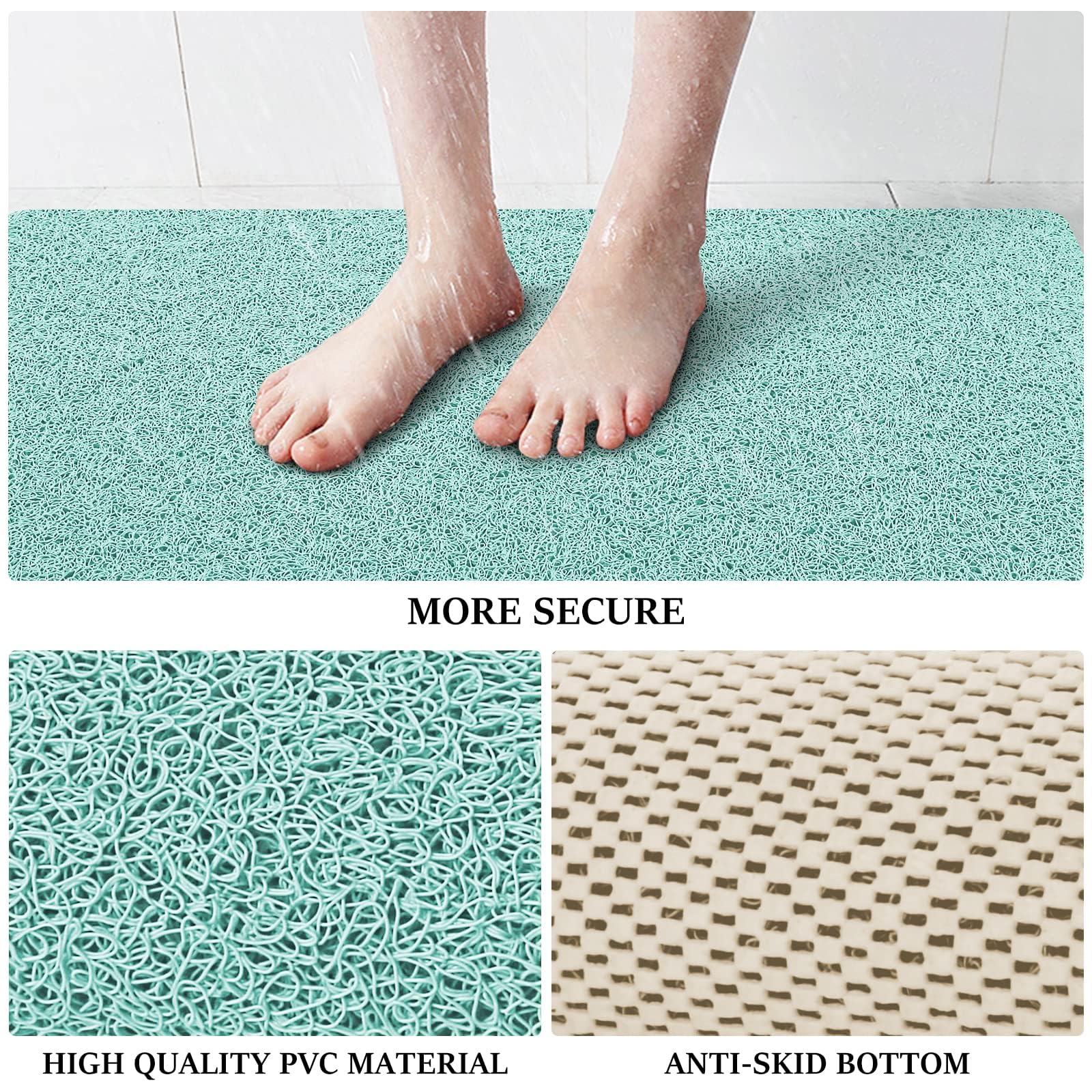 LuxStep Duschmatte, Badewannenmatte, 61 x 40,6 cm, rutschfeste Badematte mit Ablauf, schnell trocknende PVC-Luffa-Badematte für Badewanne, Dusche, Badezimmer (phthalatfrei, grün)