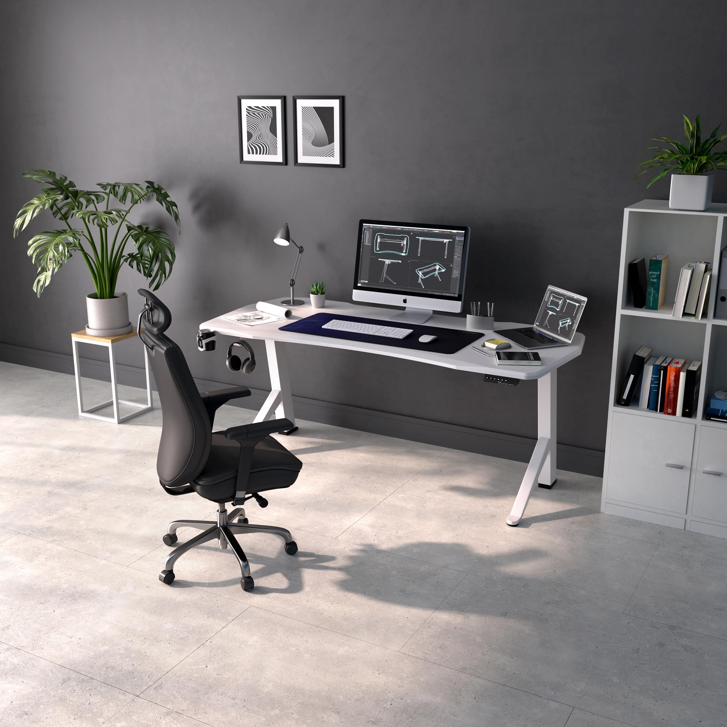Ultimate Setup Elektro-Höheanpassbare Gaming Tisch 160x80 cm Weiss - Dettaglio