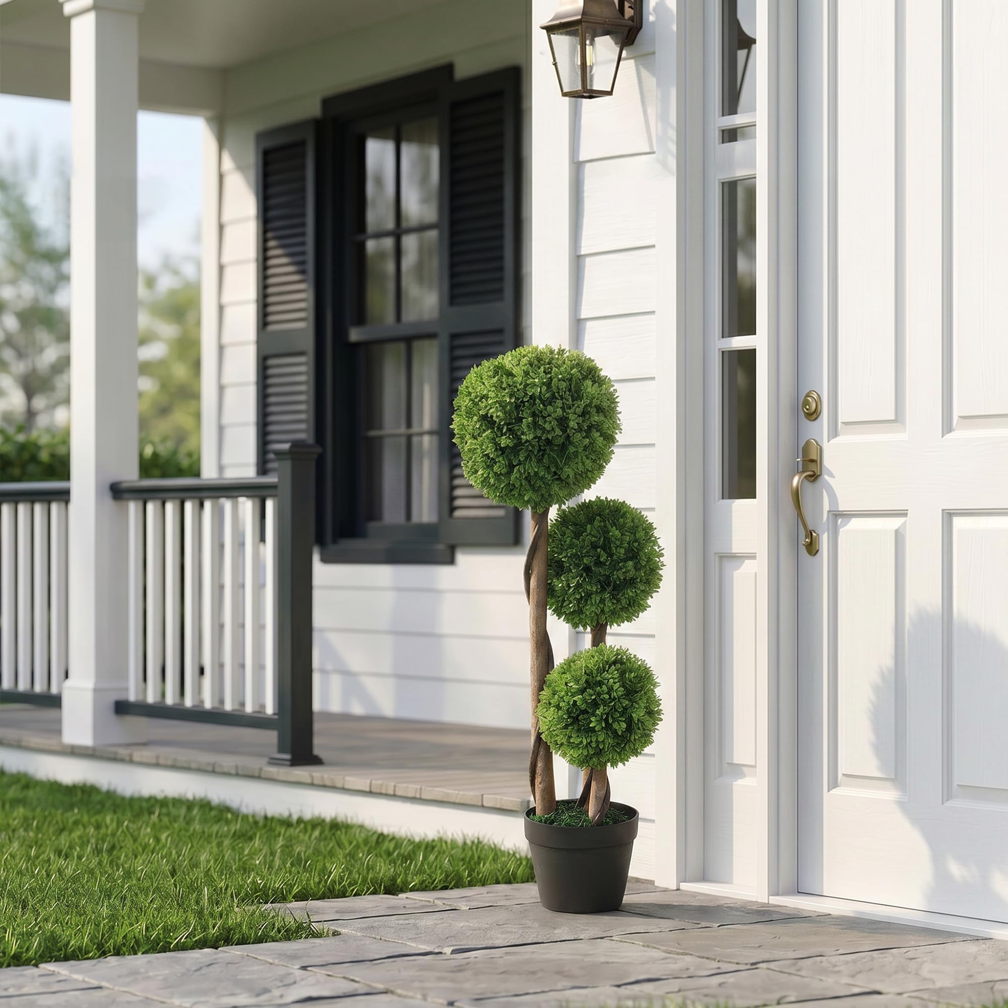 HOMCOM Set di 2 Piante di Bosso Artificiale a 3 Sfere, Piante Finte con Vaso Incluso e Fondo Rinforzato, Altezza 90 cm, per Interno ed Esterno, Giardino, Ufficio, Soggiorno