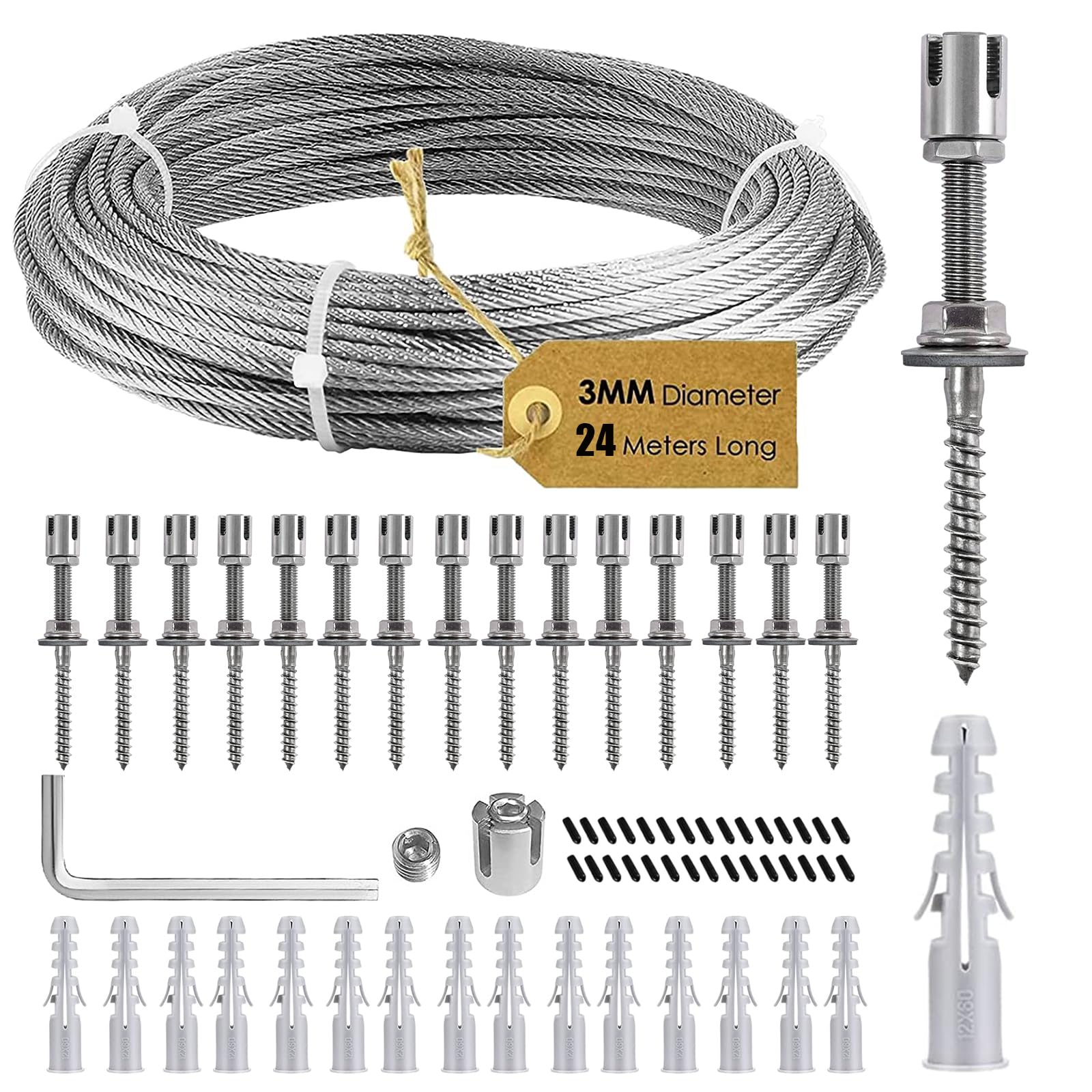 Pianta Rampicante Telaio Supporto Rete Piante Rampicanti, 24Metri Corda in Acciaio Inox Kit Di Fissaggio Rete Filo Giardino Casa