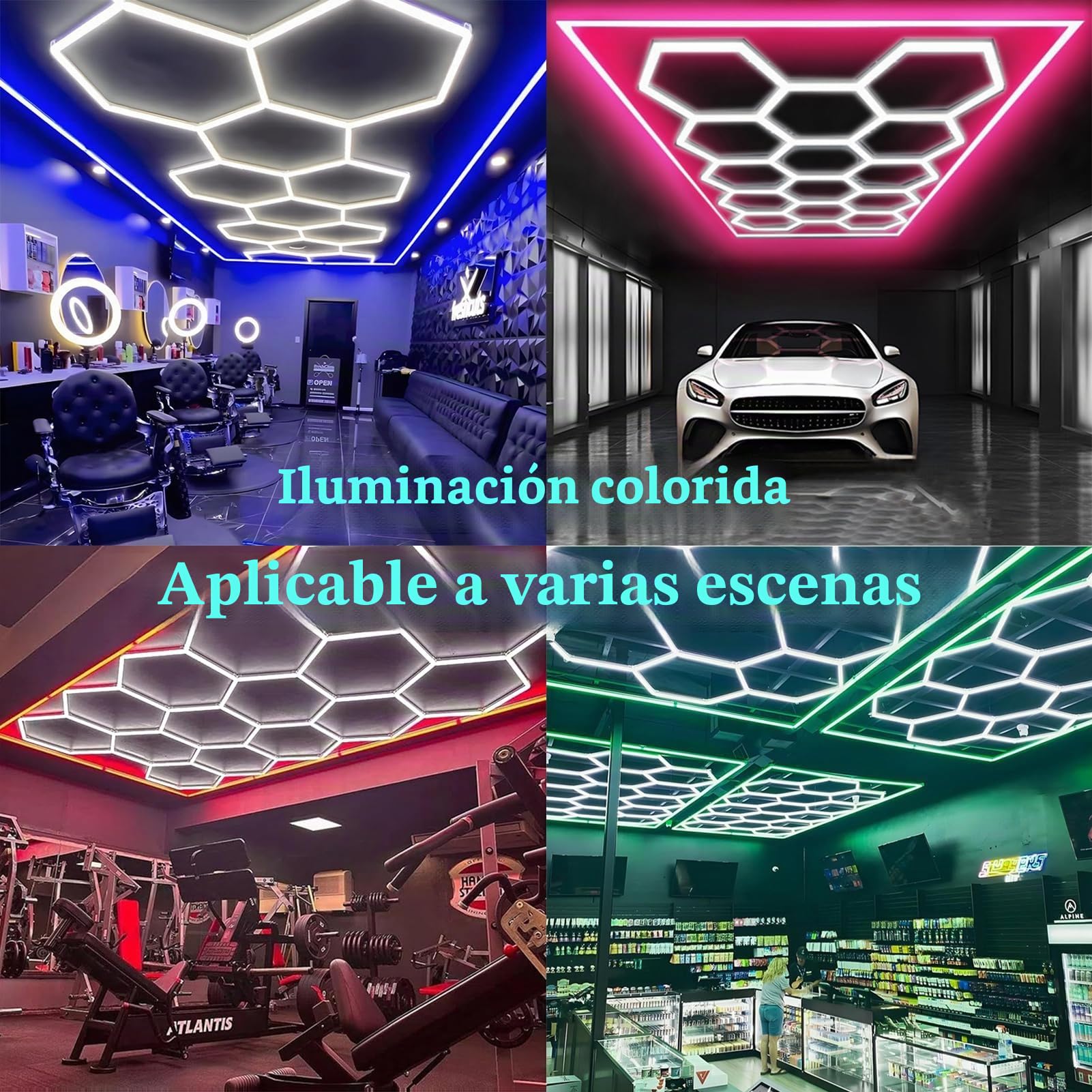 Luces hexagonales para garaje, 6500 K, hexágono, luces LED para garaje, taller y gimnasio, D