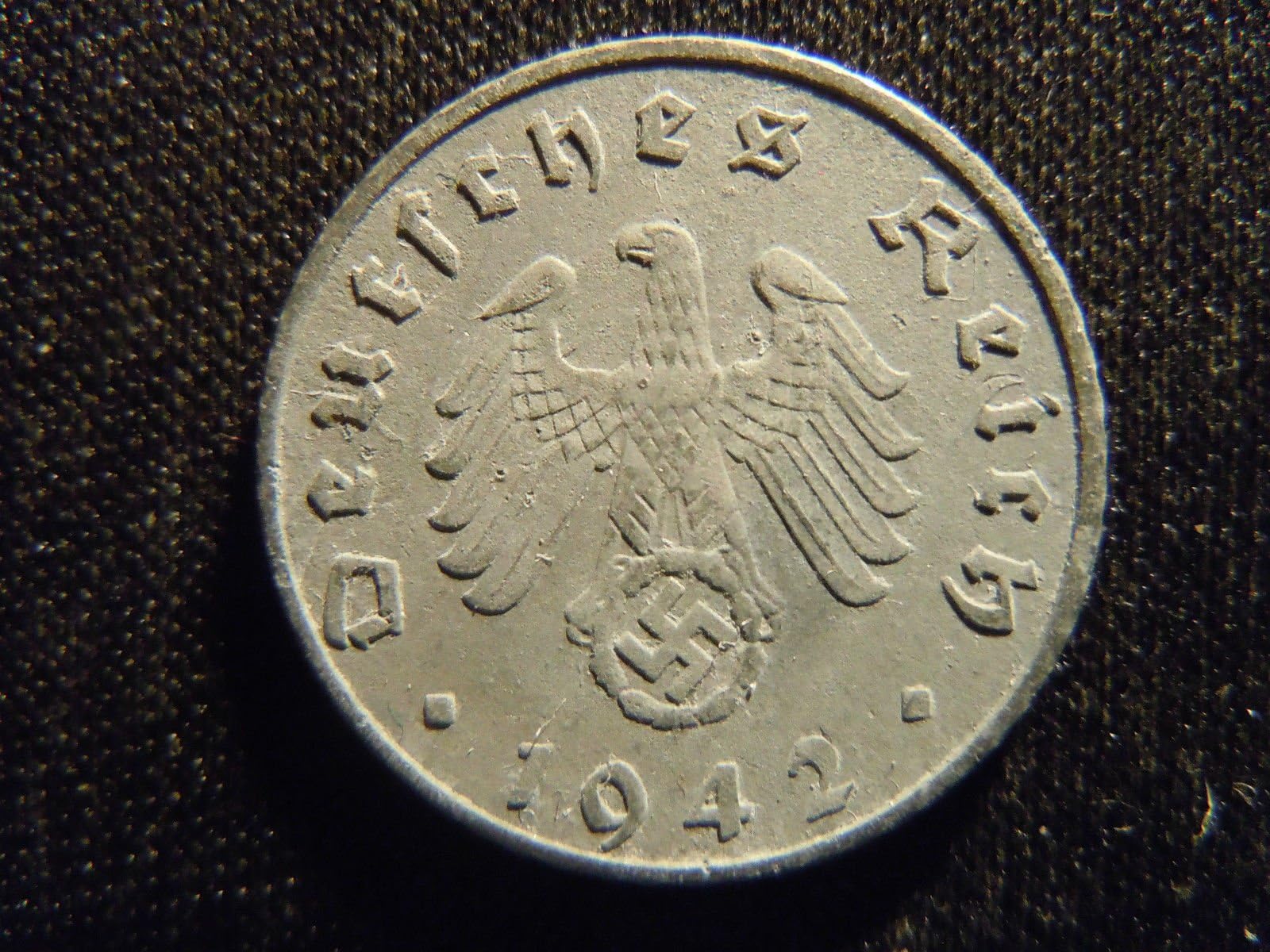 1942-F German Third Reich 5 Reichspfennig - Nazi WW II Coinage - Swastika Coin