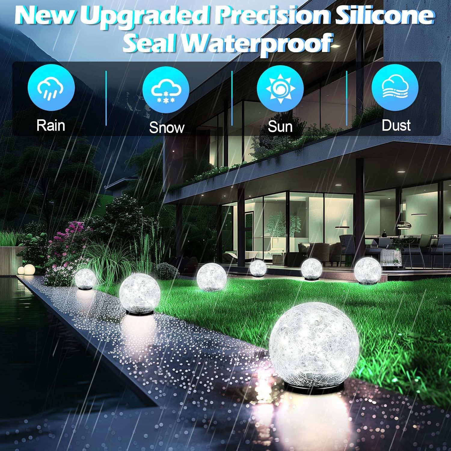 Outdoor Solar Globe Lights, Impermeabile Garden Crackle Glass Solar Lights,Luci a sfera per giardino paesaggio (Bianco, 12CM 30LED)