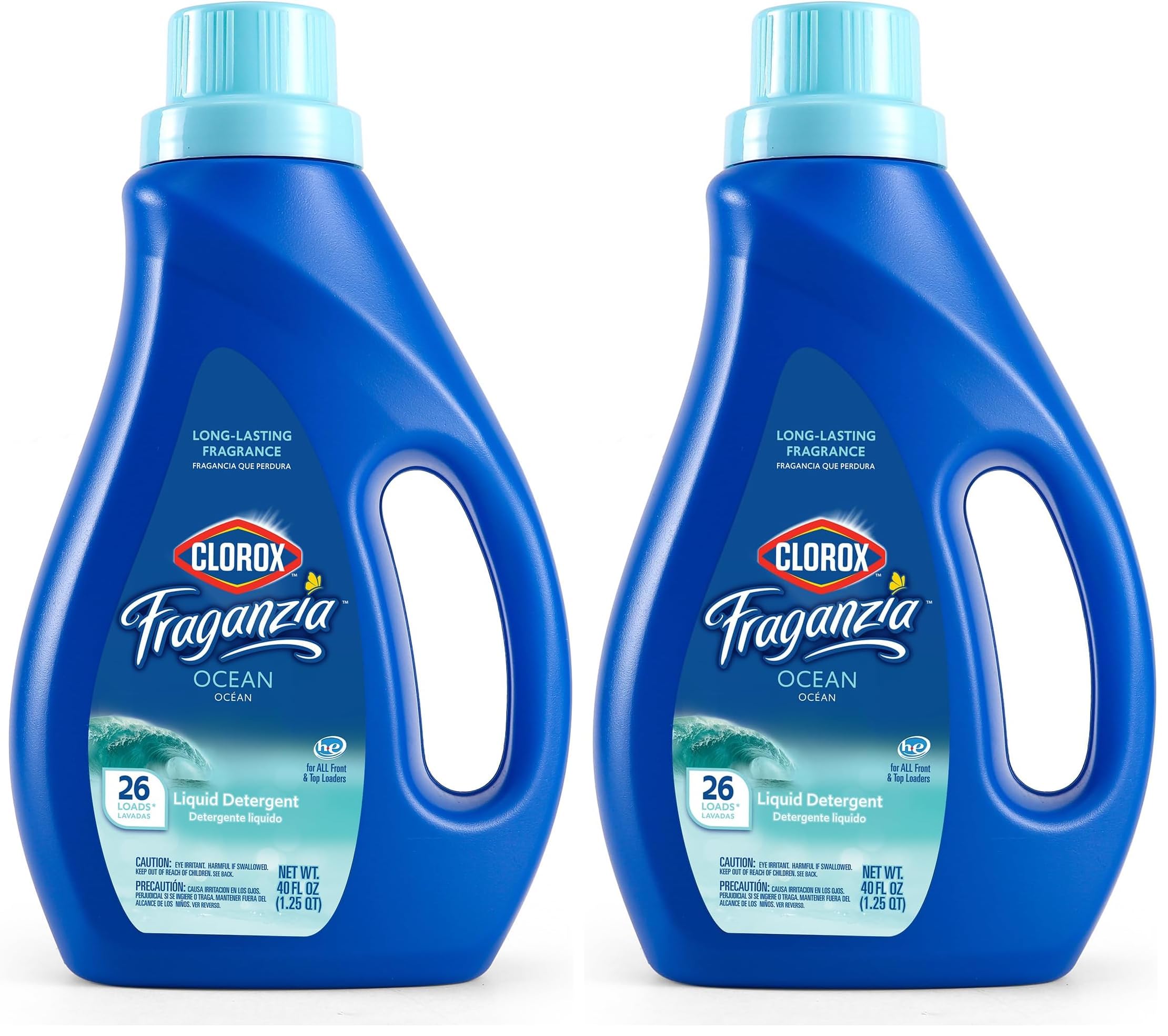 Clorox Fraganzia Liquid Laundry Detergent in Ocean Scent, 40oz | HE Compatible for All Front and Top Load Washing Machines, High Efficiency Laundry Detergent Compatible (Pack of 2)