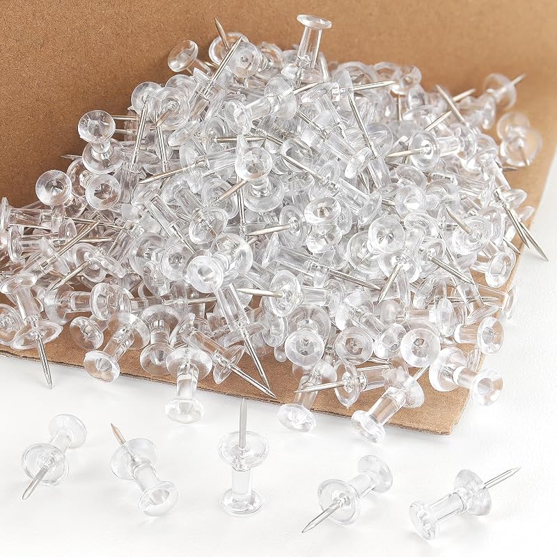 ZZTX Push Pins 500-Pack, Clear Thumb Tacks | Clear plastic head, Steel point, For Bulletin & cork board