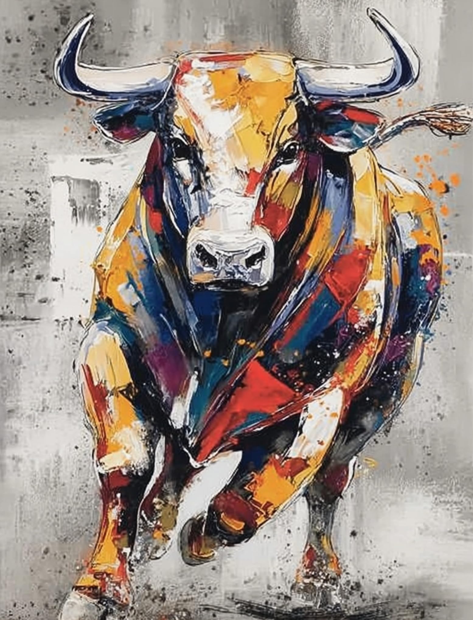 WANGWANGMIAO Paint by Numbers for Adult,Galloping Colorful Bulls DIY Canvas Oil Painting Kit for with Paintbrushes Acrylic Pigment Drawing Paintwork 16x20inch，with Frame