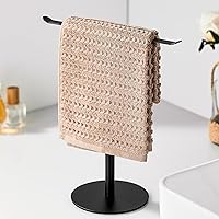 Keepmisc Black T-Shaped Stainless Steel Hand Towel Holder Stand - Non-Slip Countertop Rack for Bathroom Vanity Kitchen