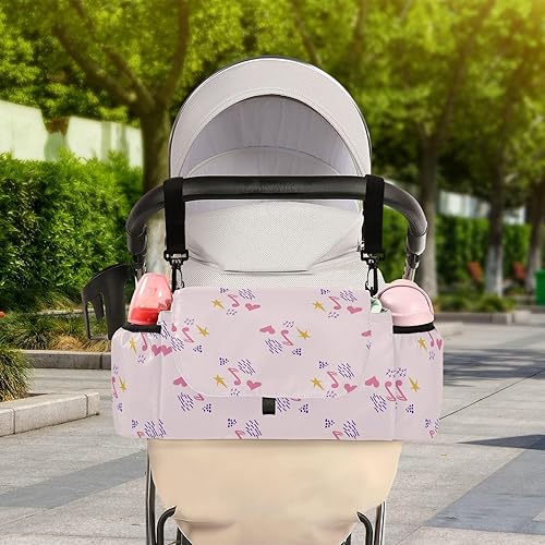 Miniatura 5 de GuoChe stroller caddy organizer with cup holder Valentine's Day Cute Pink Musical Notes Doodles caddy organizer With Non-Slip Shoulder Strap &