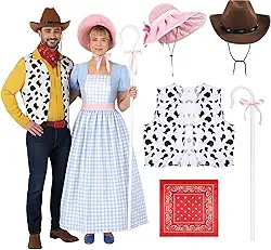 Conjunto de fantasia de Halloween para casais – Roupas combinando de cowboy e pastora ocidentais para adultos, 6 peças clássicas inspiradas em brinquedos para cosplay