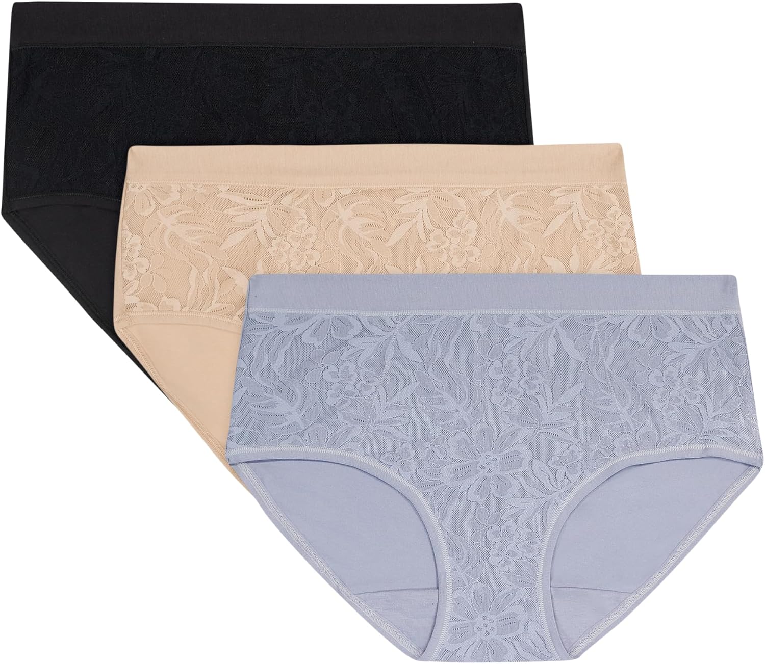 Bali Women's Underwear Hipsters, 3-pack, Breathe Lace Hipster Panties for Women, Full Coverage, Breathable