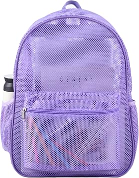 COVAX Heavy Duty Mesh Backpack, See Through College Backpack, Purple
