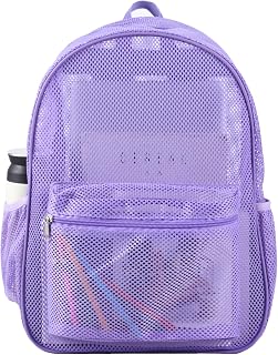 Heavy Duty Mesh Backpack, See Through College Backpack with Padded Shoulder Straps for Commuting, Swimming, Travel, Beach, Outdoor Sports (Purple)