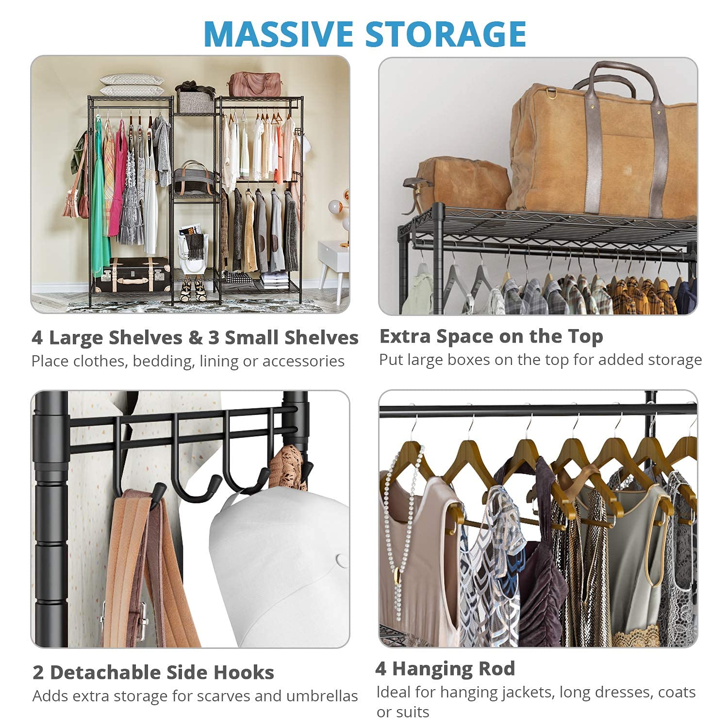 JustRoomy Heavy Duty Clothes Rack 5Tiers Wire Shelving Garment Rack Extra Large Clothing Rack