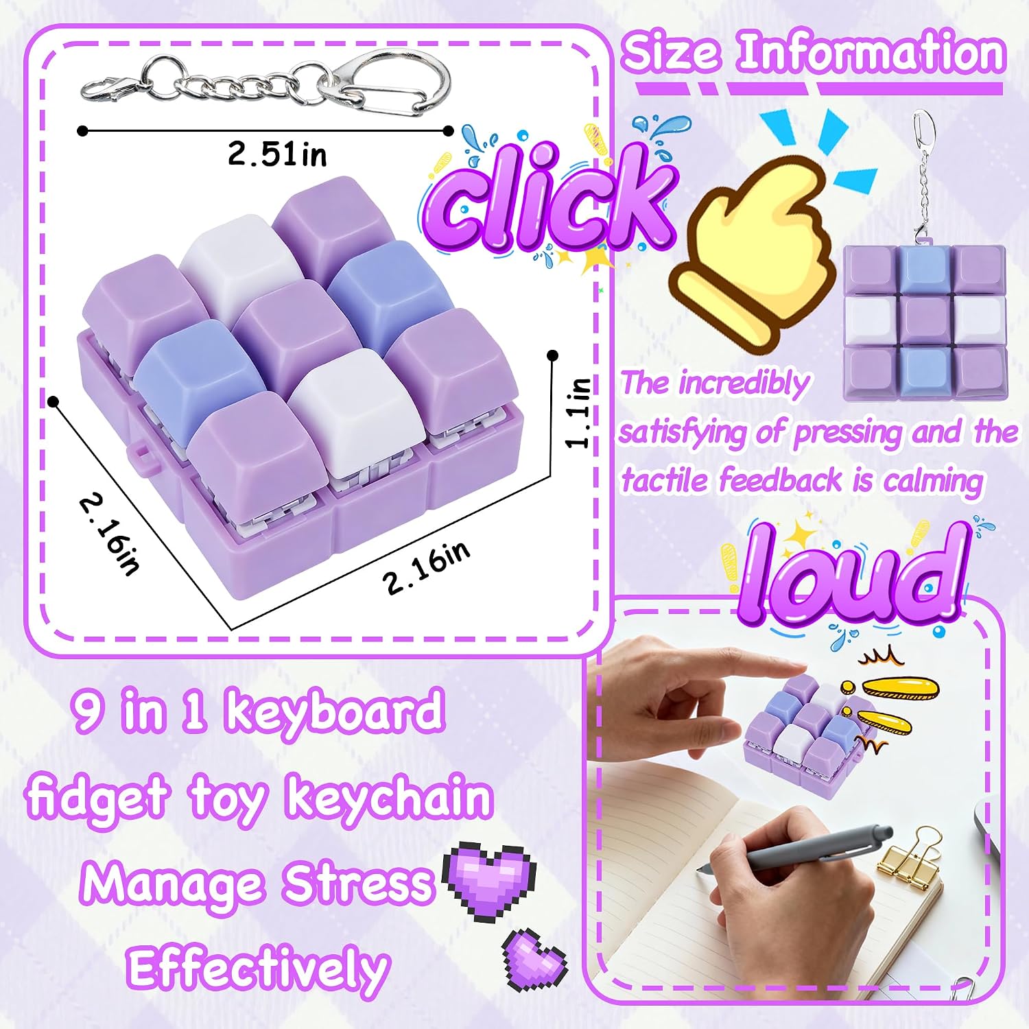 ILHSTY 9-in-1 Keyboard Fidget Toy, Clicker Fidget Toy with Keychain image 2