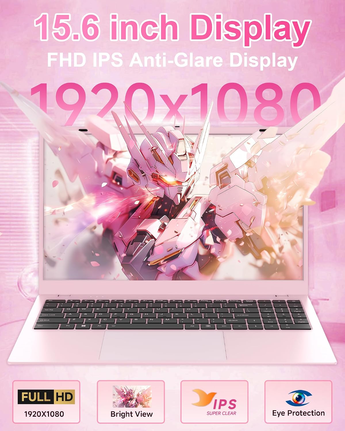 Pink Laptop Computer for Students, 15.6 Inch FHD IPS Display, 12GB RAM 256GB SSD, Lightweight Laptop for School, Online Classes & Everyday Use, Pentium Gold 6500Y up to 3.4GHz, WiFi 5, USB-C 6 818OFOPHohL. AC SL1500