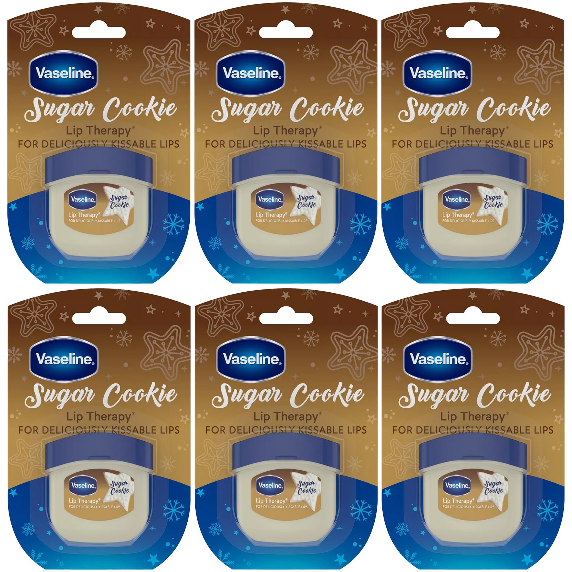 Vaseline Lip Therapy Sugar Cookie – Mini Vaseline Flavored Lip Balm, Hydrating Petroleum Jelly, Clear Lip Gloss, Travel-Size, 0.25 Oz Ea (Pack of 6)
