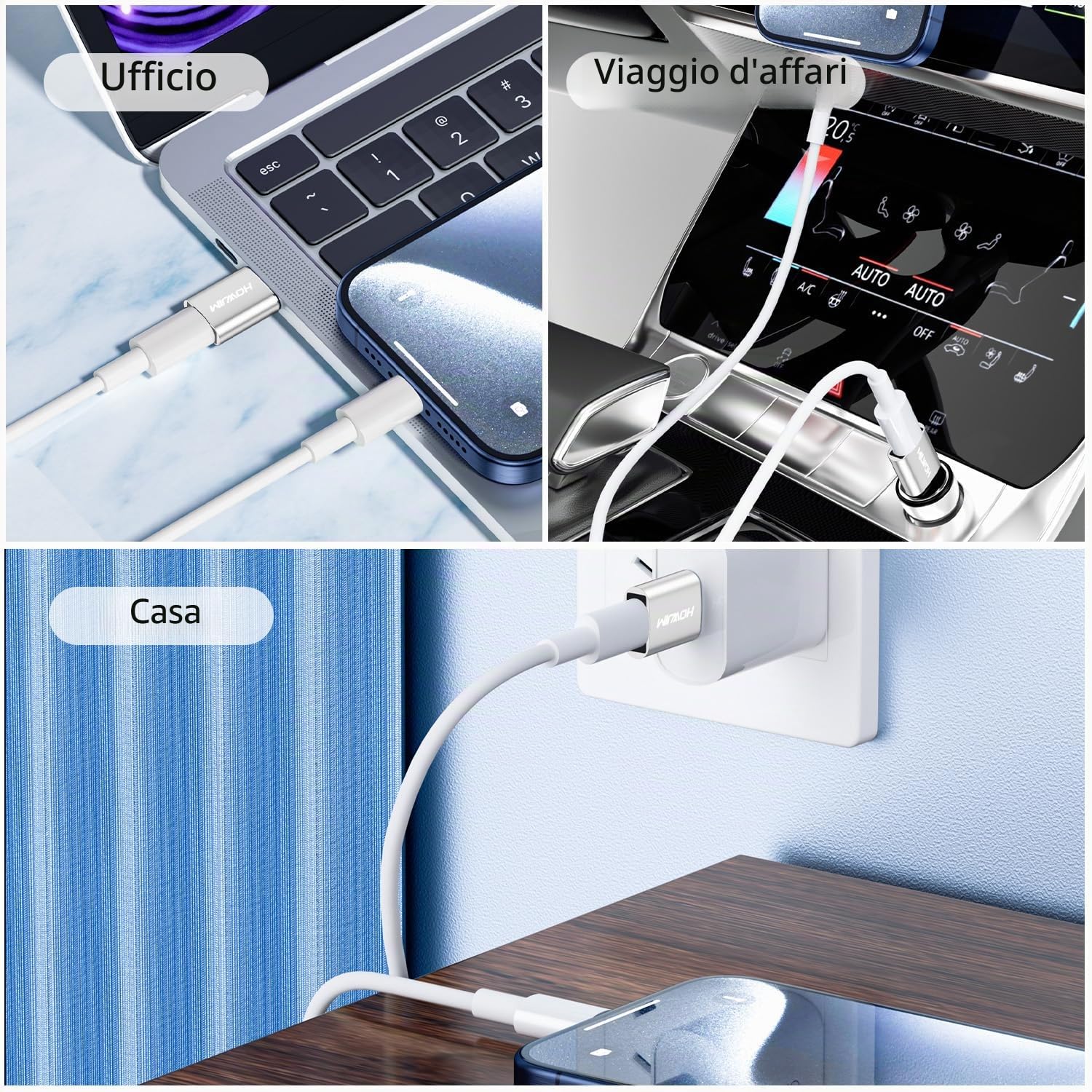 Adattatore da USB a USB C 2 Pezzi, Ricarica Rapida PD27W/66W QC100W, Trasferimento Dati 5Gbps, Adattatore da Type C Femmina a USB3.0 Maschio Argento