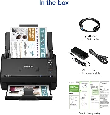 Epson Workforce ES-500W II Wireless Color Duplex Desktop Document Scanner for PCand Mac with Auto Feeder (ADF), Scan from Smartphone or Tablet