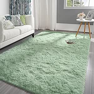 Pettop Fluffy Sage Green Rug for Bedroom Living Room, 4x6 Feet Rectangle Large Plush Fuzzy Carpet for Girls Kids Boys, Non-Slip and Washable Rug for Nursery Classroom Decor