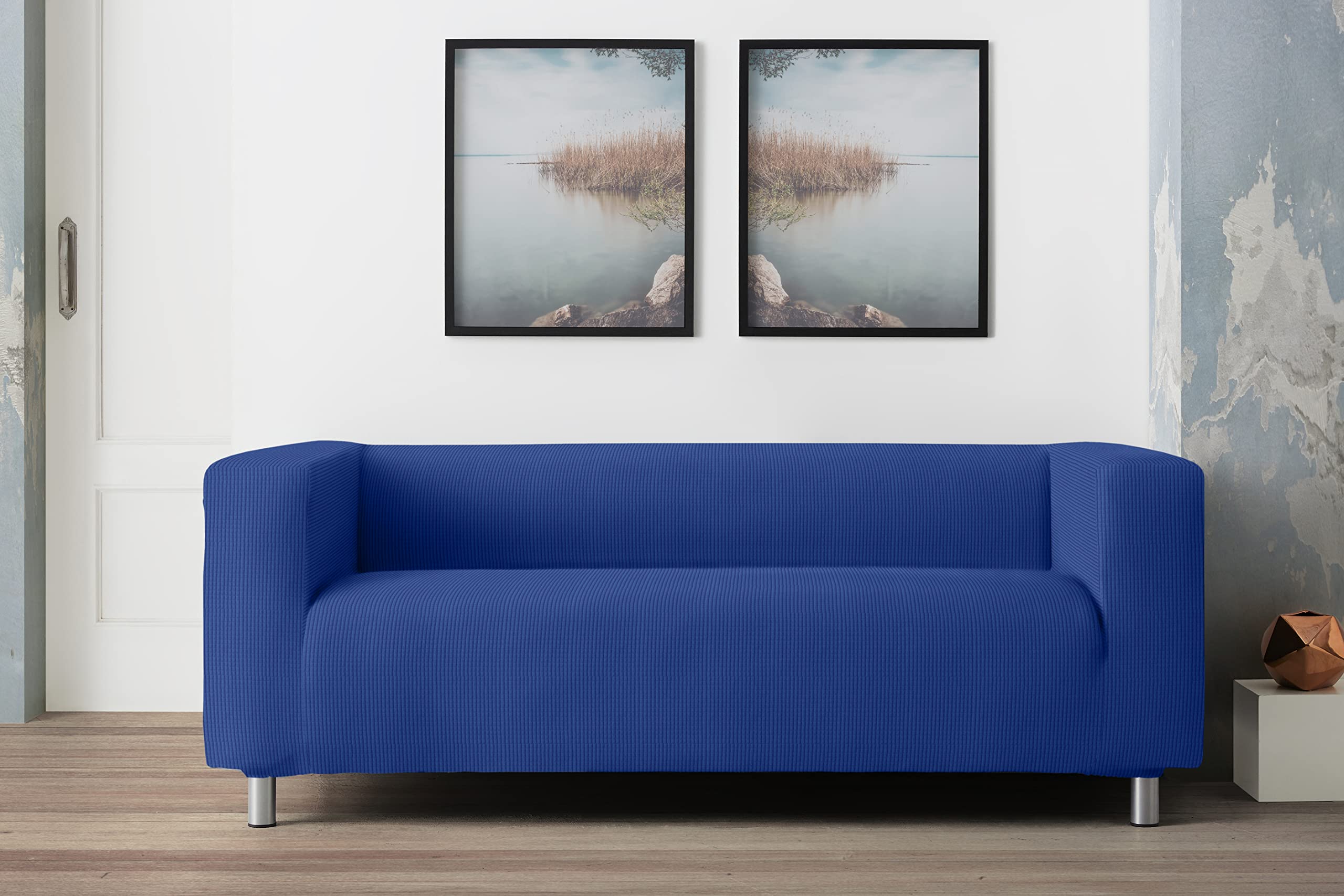 Milica Funda de Sofá Compatible con Sofa IKEA Klippan y Similares con Brazos Altos | Modelo Aruba | Tejido Multielástico Lavable Fabricado en España | Ajuste Color Azul