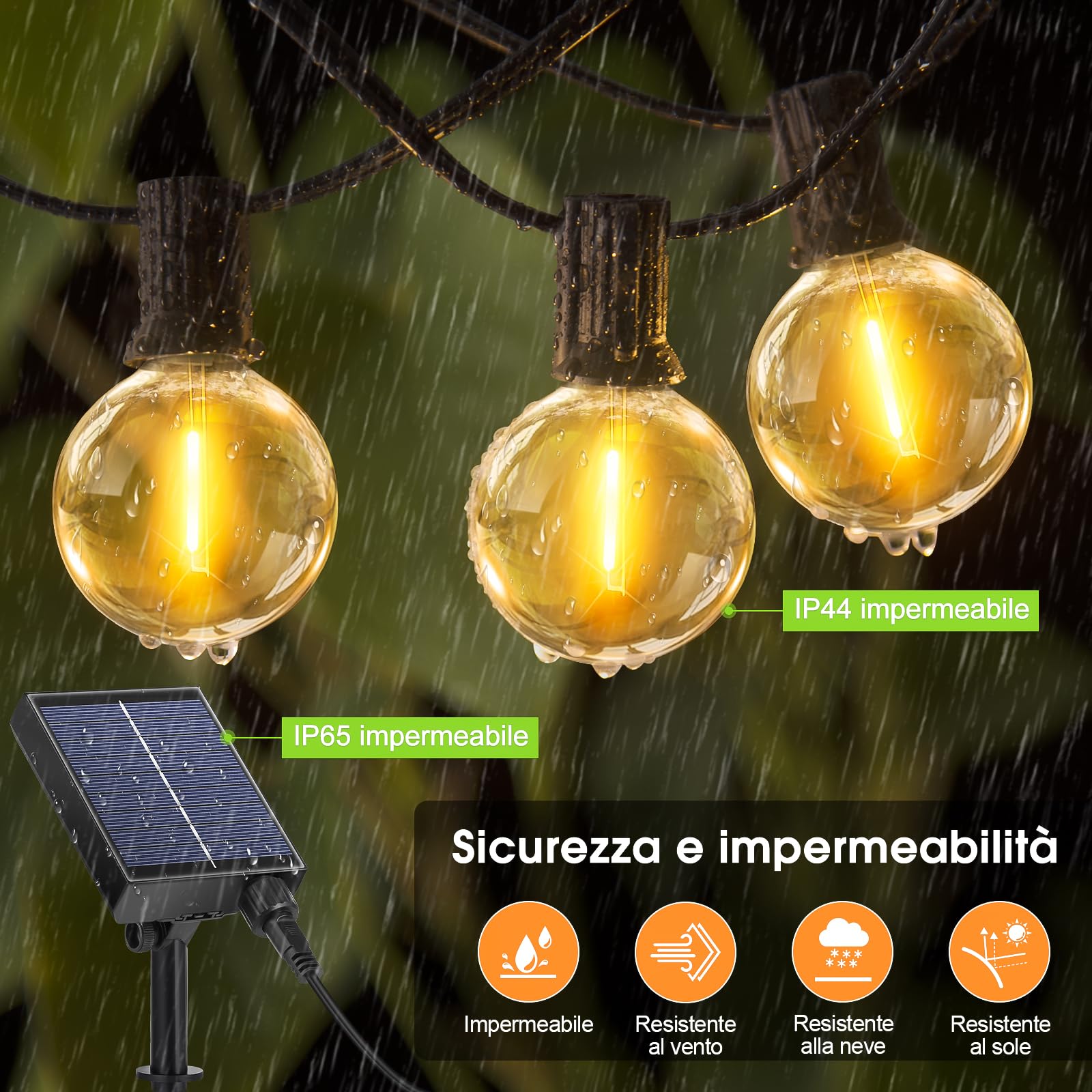 Solari Catena Luminosa Esterno con Telecomando - 15M/50FT Luci da Esterno Giardino con 20+1 Lampadine LED G40 8 Modalità e Funzione Timer per Illuminazione Gazebo Patio Jardin Balcone Fête