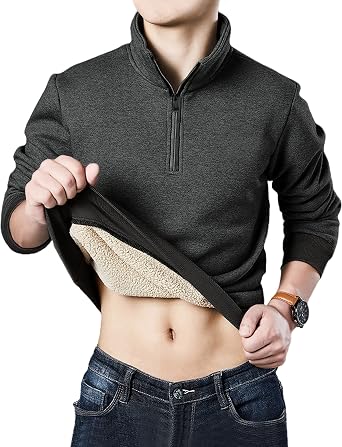 Faleave Mens Sherpa Lined Sweatshirt Fleece Crewneck Winter Thermal Thick Pullover Top