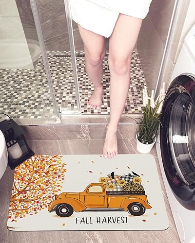 Tapete de baño antideslizante para Acción de Gracias, calabaza, camión, de secado rápido, para interiores, tapete de baño para bañera, ducha,