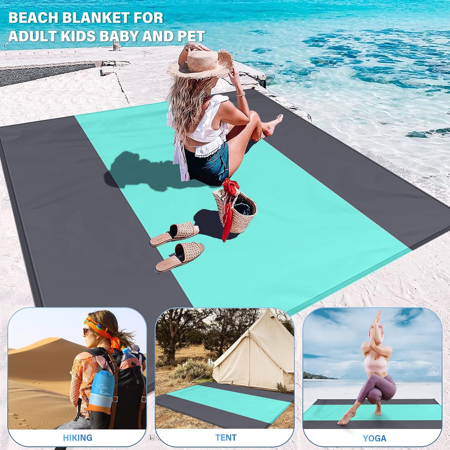 Famstar Beach Blanket Oversized Extra Large 78" X 81",Waterproof Sandproof Beach Blanket 1-7 Adults Lightweight Durable for Travel Camping Hiking Picnic