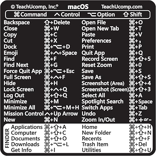 Miniatura 6 de TEACHUCOMP Adhesivo de atajos de teclado para Mac OS Plus Microsoft Word y Excel (para MacMacBook), ayuda de entrenamiento, hoja de trucos, vinilo,