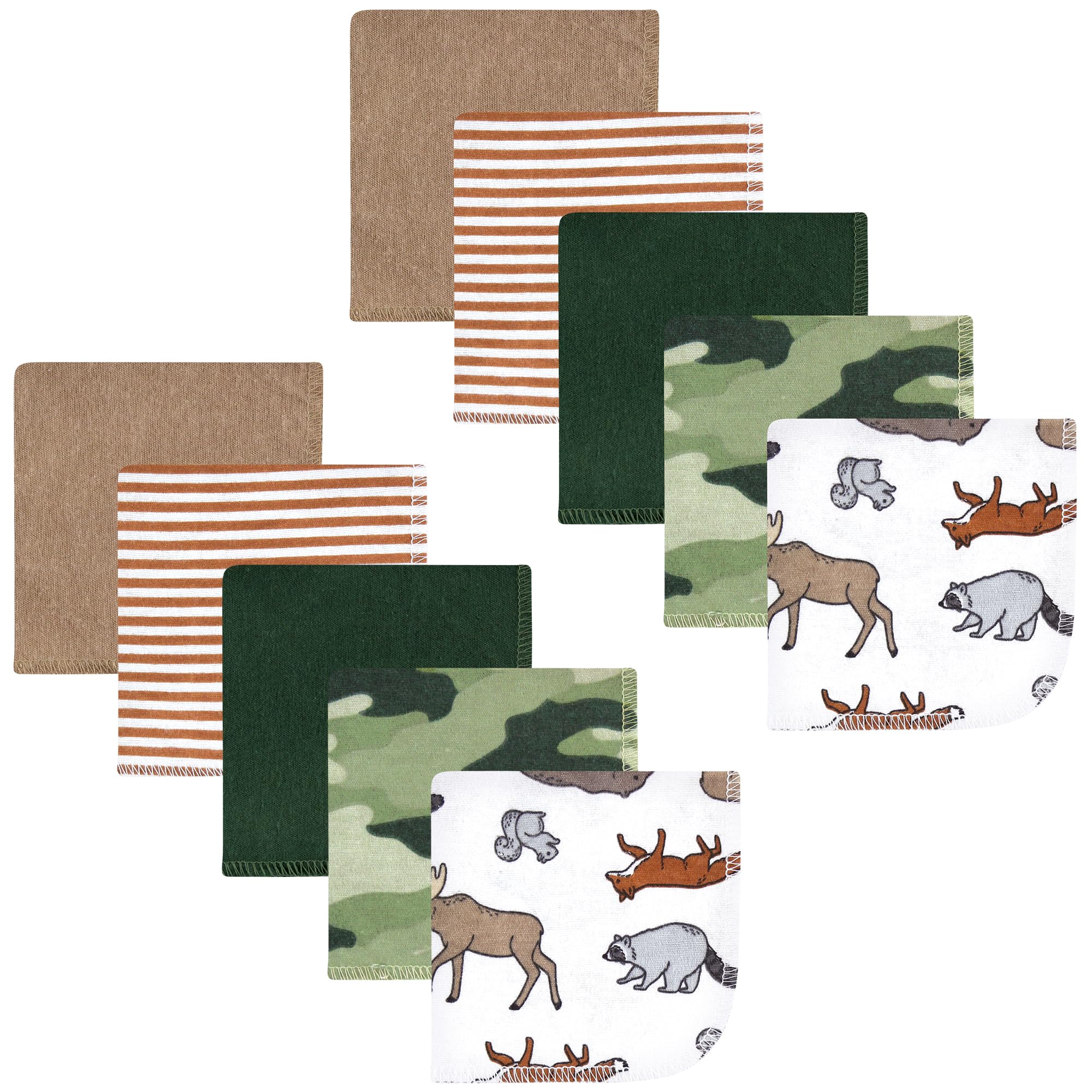 Hudson Baby Unisex Baby Flannel Cotton Poly Washcloths, Animal Adventure 10 Pack, One Size