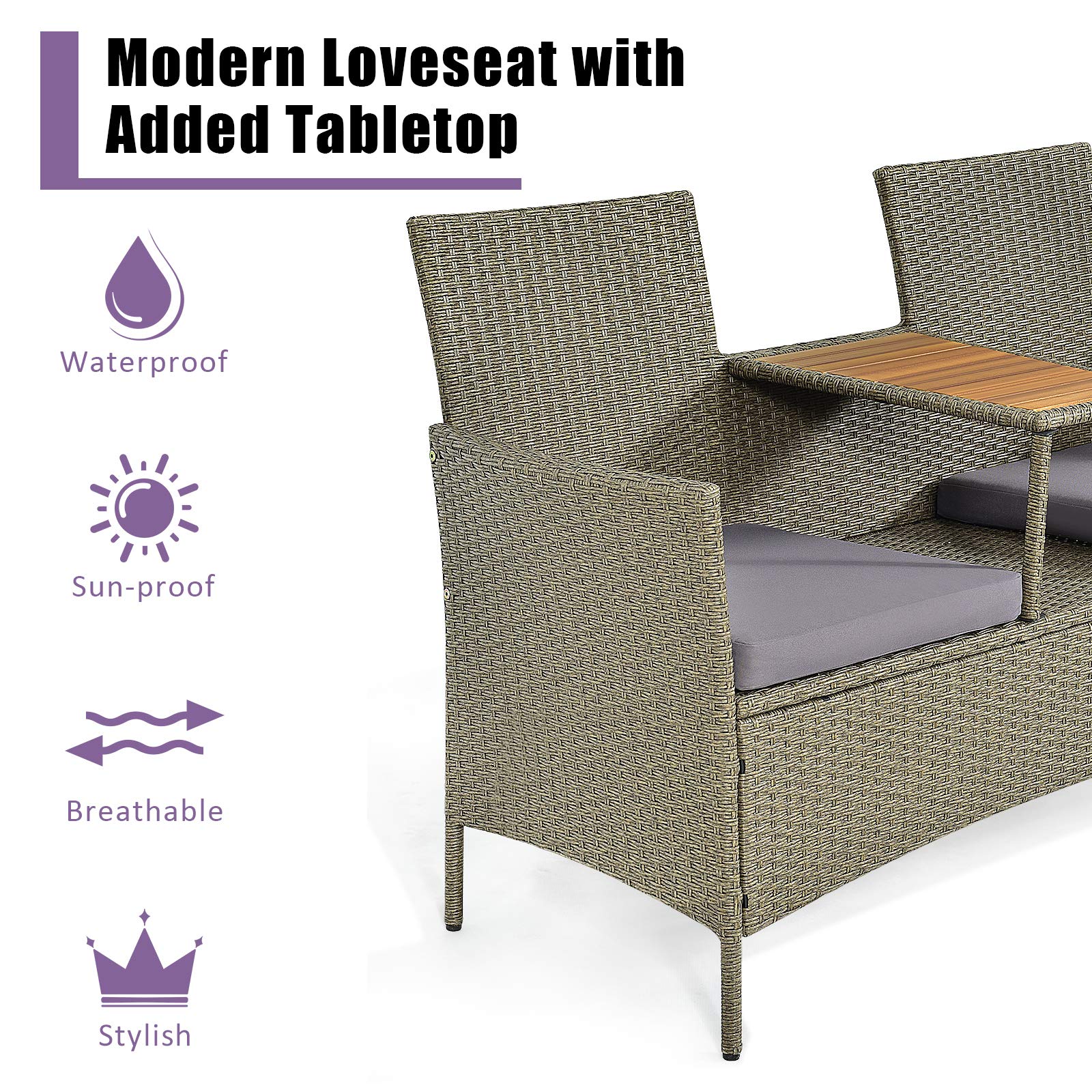 Tangkula Outdoor Rattan Loveseat, Patio 2Person Wicker Conversation