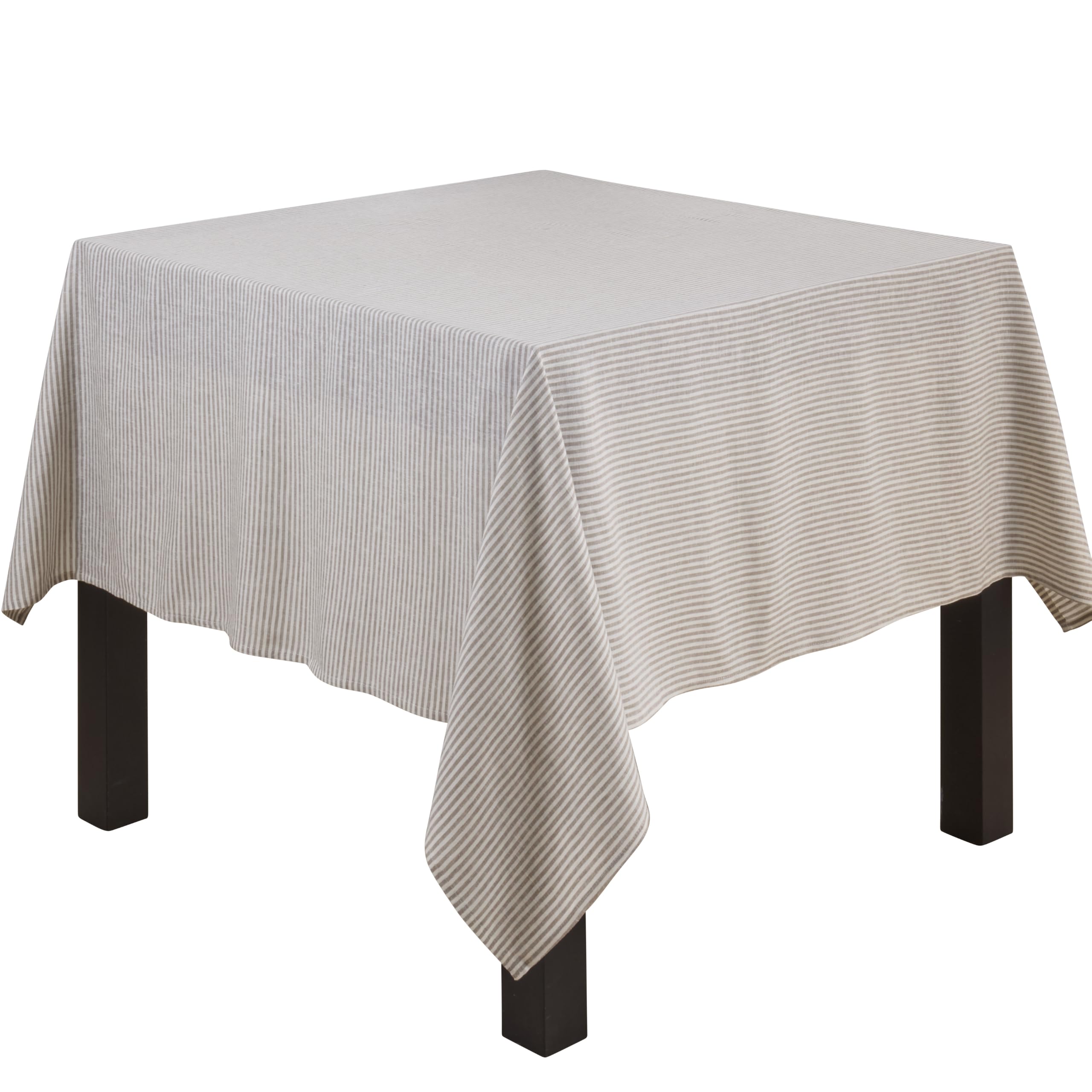 SARO LIFESTYLE Farmhouse Stripe Linen Blend Tablecloth - Rustic Woven Stripe Tablecloth for Everyday Family Meals, Casual Entertaining & Country Home Décor, 60"x60", Natural