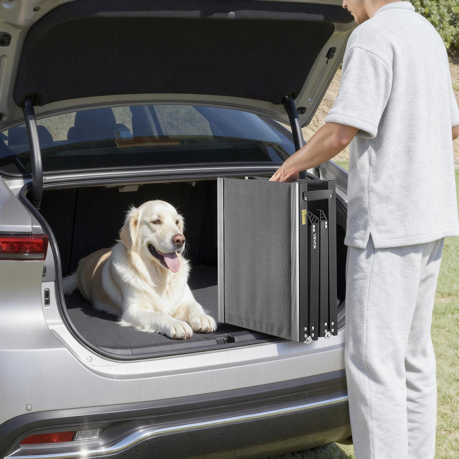 VEVOR Rampa para Perros, 180 x 50,8 cm, Plegable, para Perros Medianos y Grandes de hasta 113 kg, con Superficie de Tela Oxford Antideslizante, Portátil, para Exteriores, SUV y Camiones, Negro