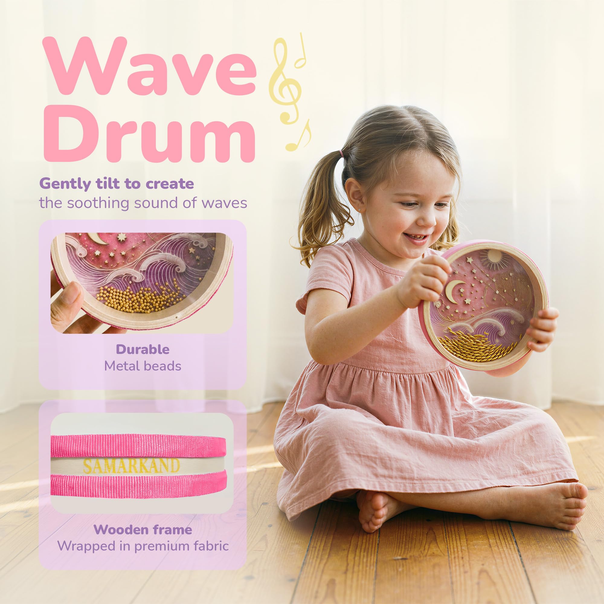 Strumenti Musicali Bambini – Kit Sensoriale con Kalimba, Tamburo Oceanico e Bastone della Pioggia – Giochi Bambini 3+ Anni per Relax, Creatività e Ritmo – Regalo Bambina 3+ Anni