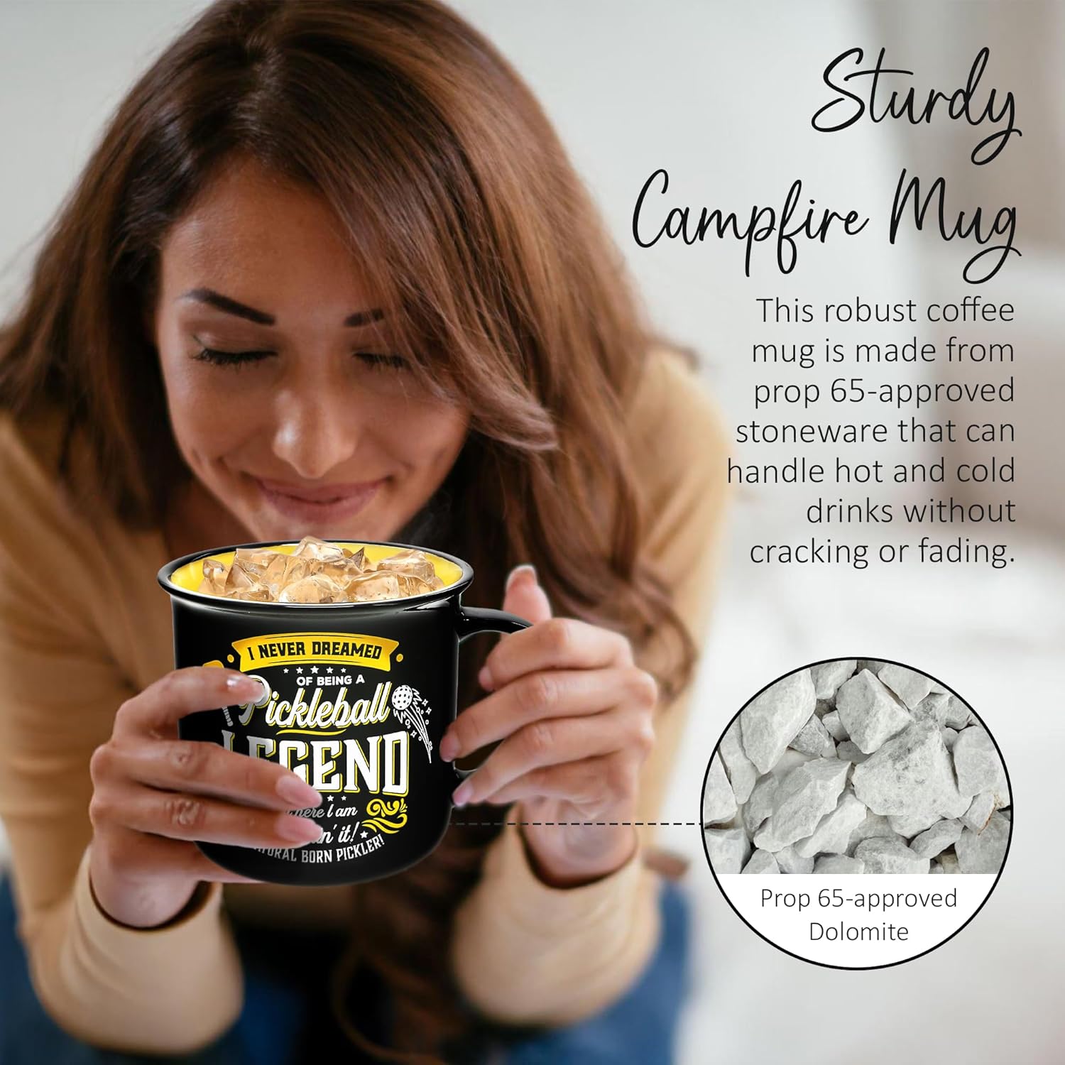 Pavilion Gift Company - Pickleball Legend - Ceramic 13-ounce Campfire Mug, Double Sided Coffee Cup, Pickleball Gifts For Women, Pickleball Gifts, 1 Count, 3.75 x 5 x 3.5-Inches, Black/Yellow - Image 6