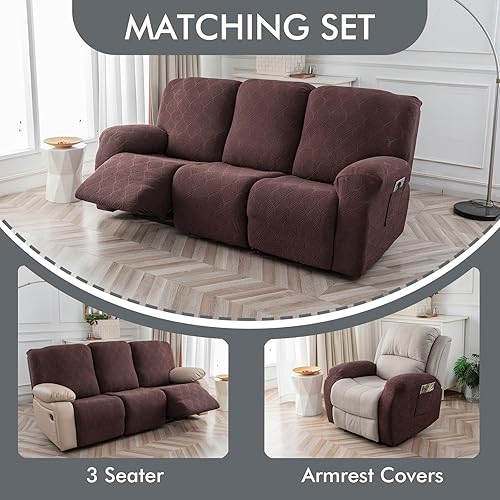 Miniatura 6 de Fundas de sofá reclinable 100% impermeables, 3 piezas elásticas para sofá reclinable de 3 plazas, aptas para mascotas, fundas de muebles lavables