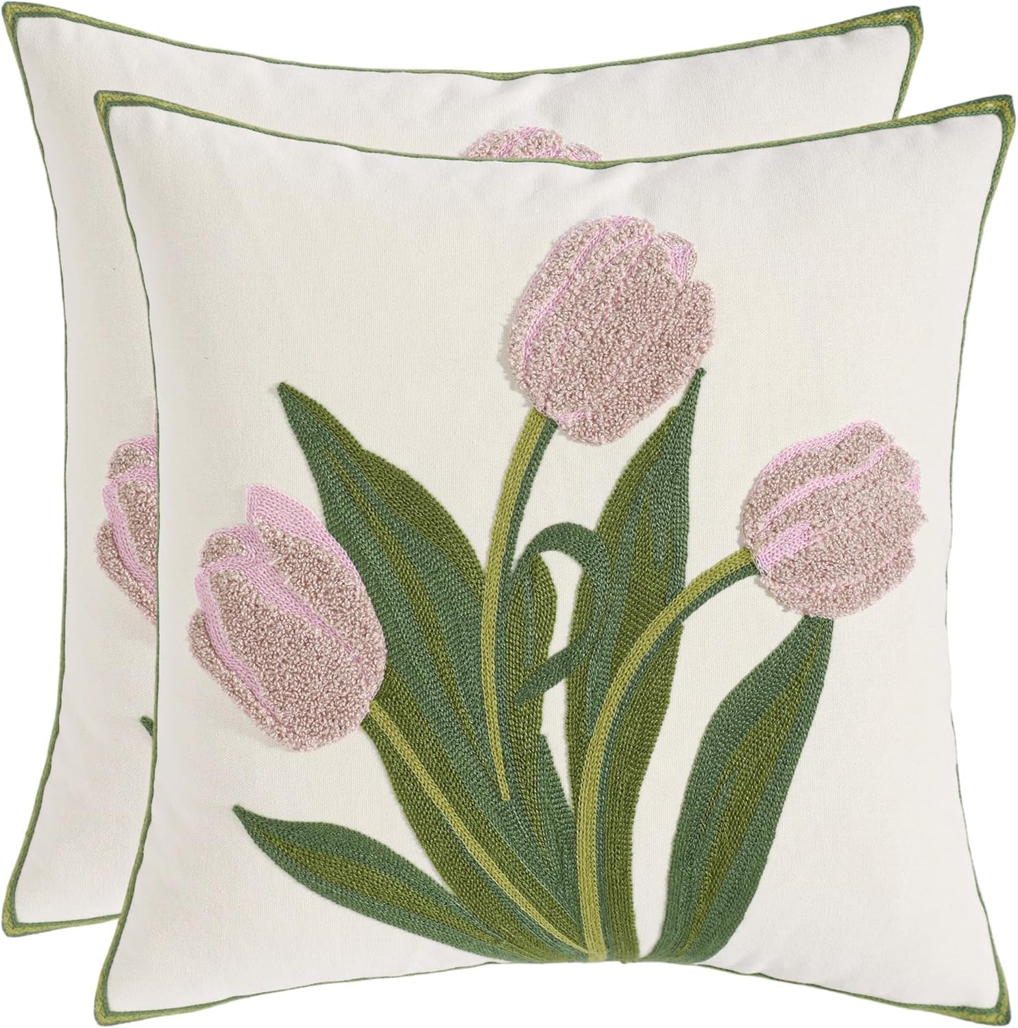 Tosleo 2 Stück Set Kissenhülle Bestickte dekorative Wurfkissenbezüge 45 x 45 cm für Gartenlounge Sofa Dekokissen Wohnzimmer Schlafzimmer Kissenbezüge Blumenmuster
