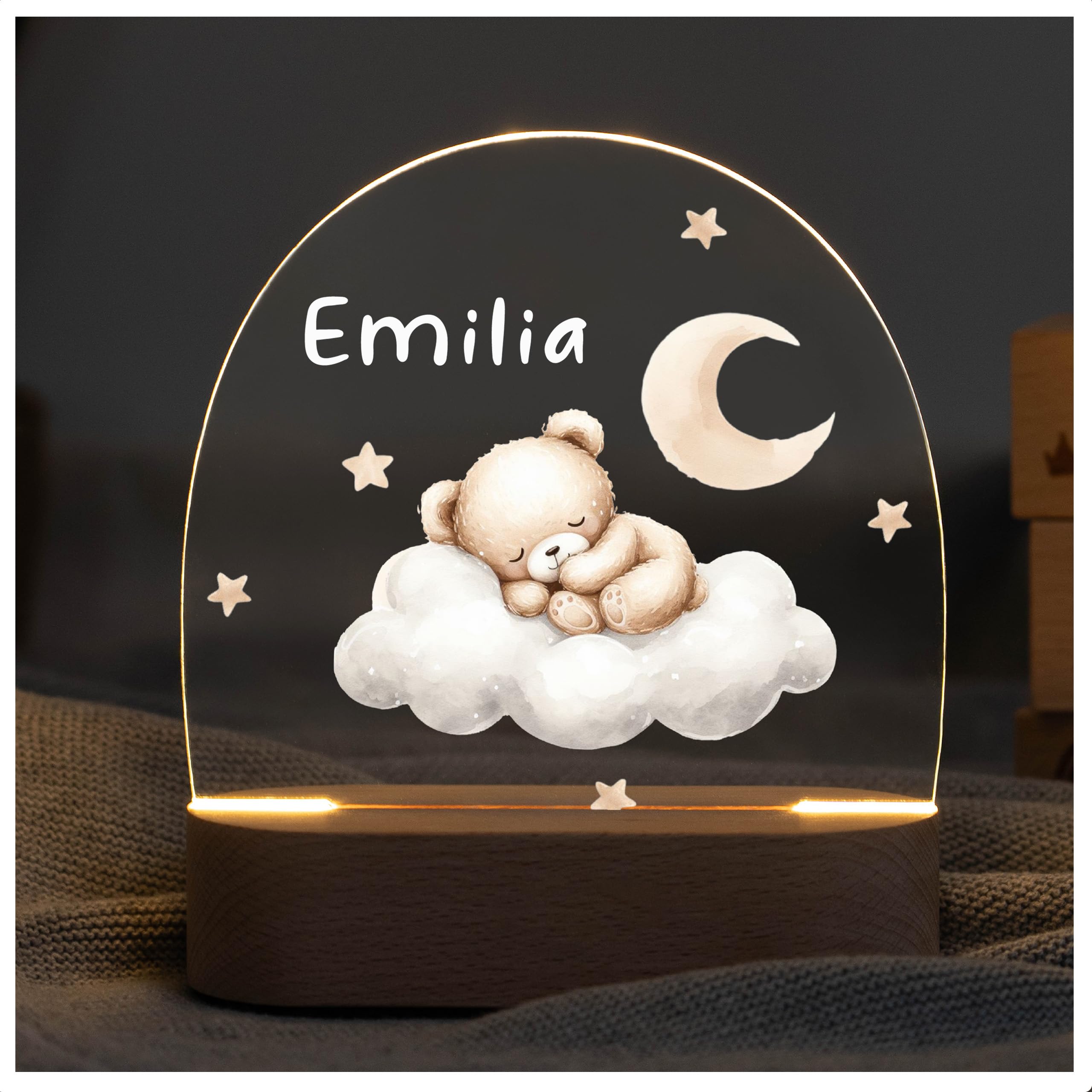 Geschenk zur Geburt Mädchen - Nachtlicht Kinder dimmbar - Nachtlampe personalisiert Bär - Sinnvolle Geschenke zur Geburt - Babygeschenke zur Geburt - Personalisierte Lampe Kinder - Nachtlicht Baby -