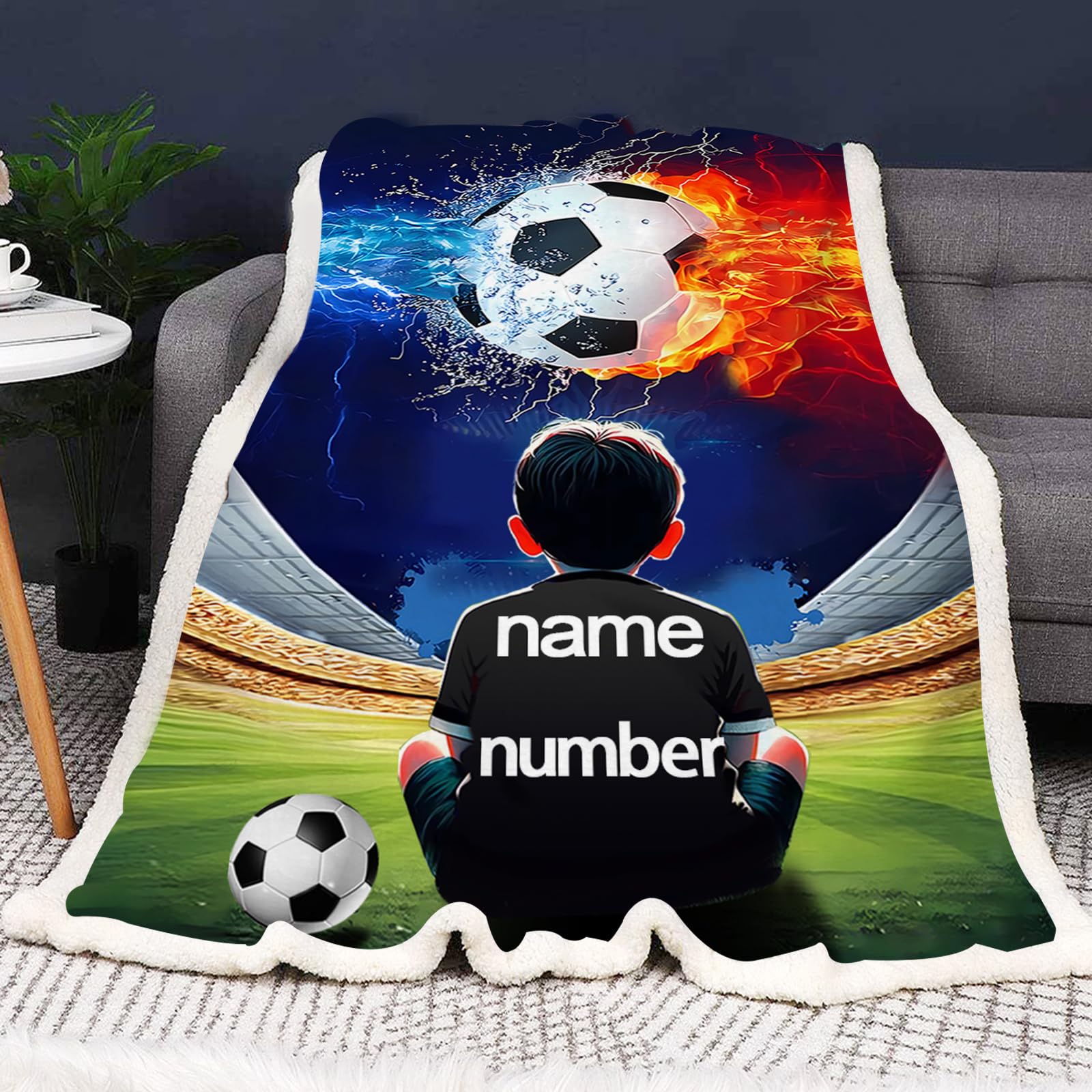 CHEFFS Personalised Blanket, Personalised Football Blanket with Name, 150 x 200 cm, Fleece Blanket (1,100 x 140 cm)