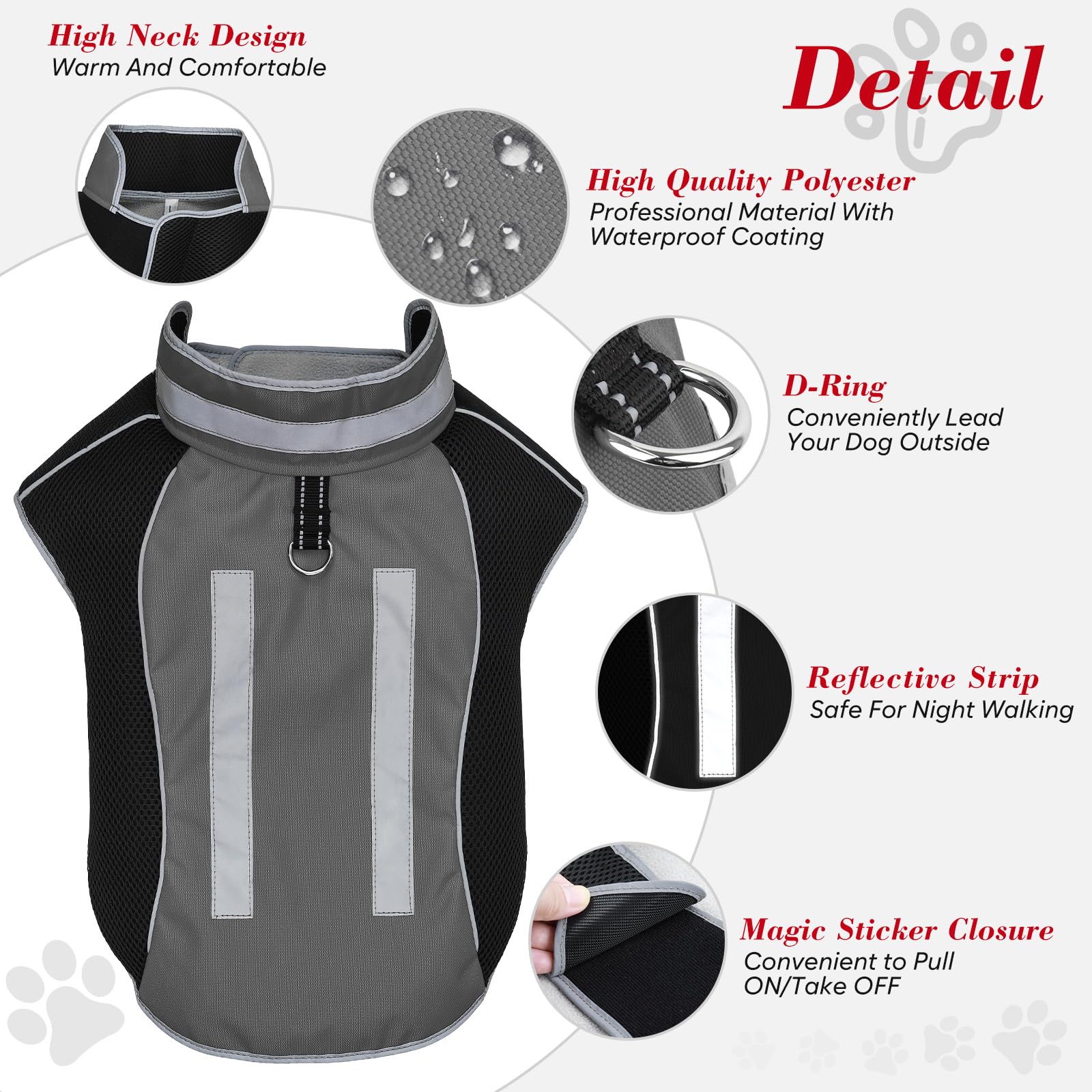 Kleine Hundejacke, warme Winter-Hundejacke, reflektierende Haustierjacke mit Fleece, Haustierkleidung für kleine, mittelgroße Hunde (Grau, M)