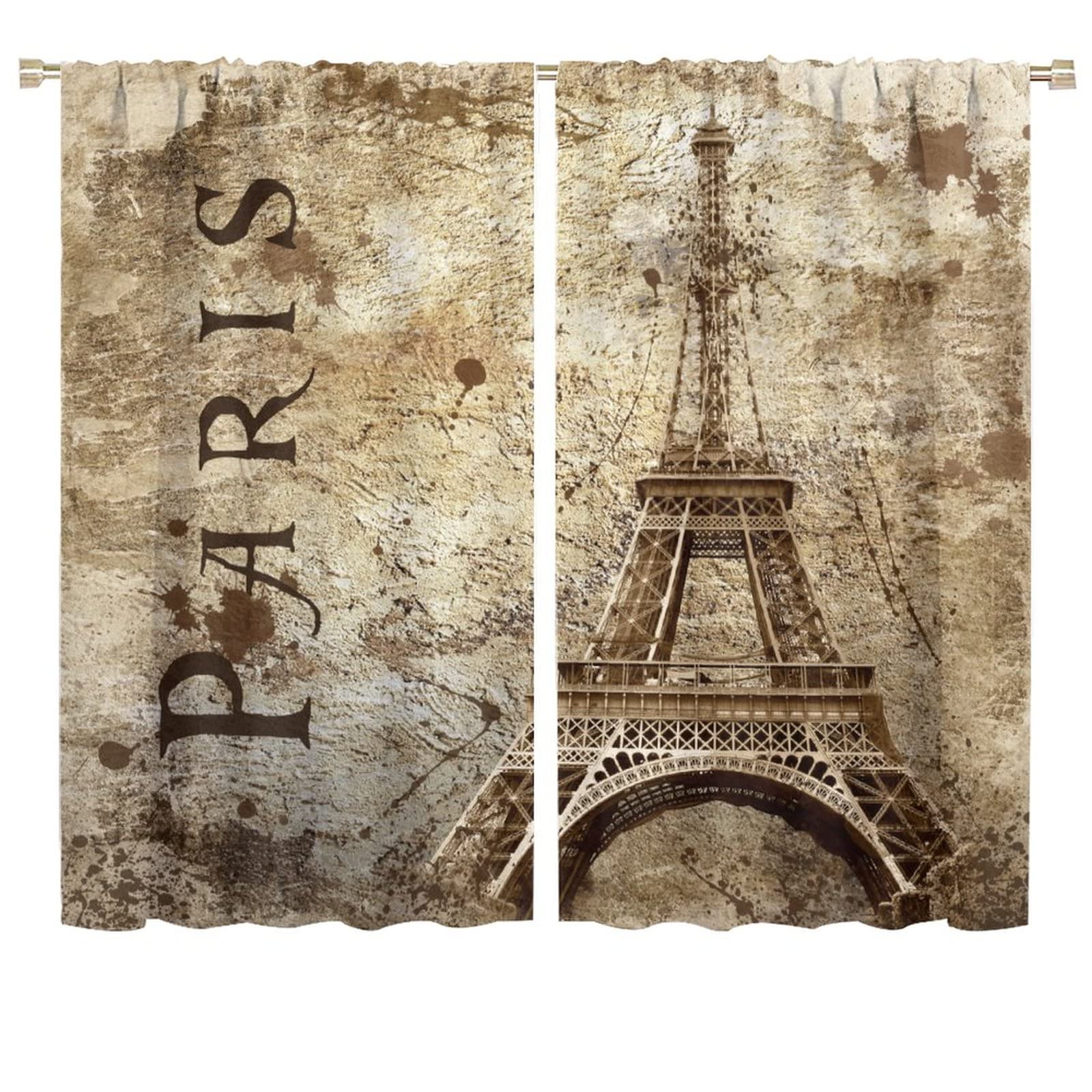 JESTRONRY Eiffel Tower Curtains,Vintage France Paris Famous Landmarks Printed Window Drapes 2 Panel Set for Living Room Bedroom Kitchen Cafe W72xL63in