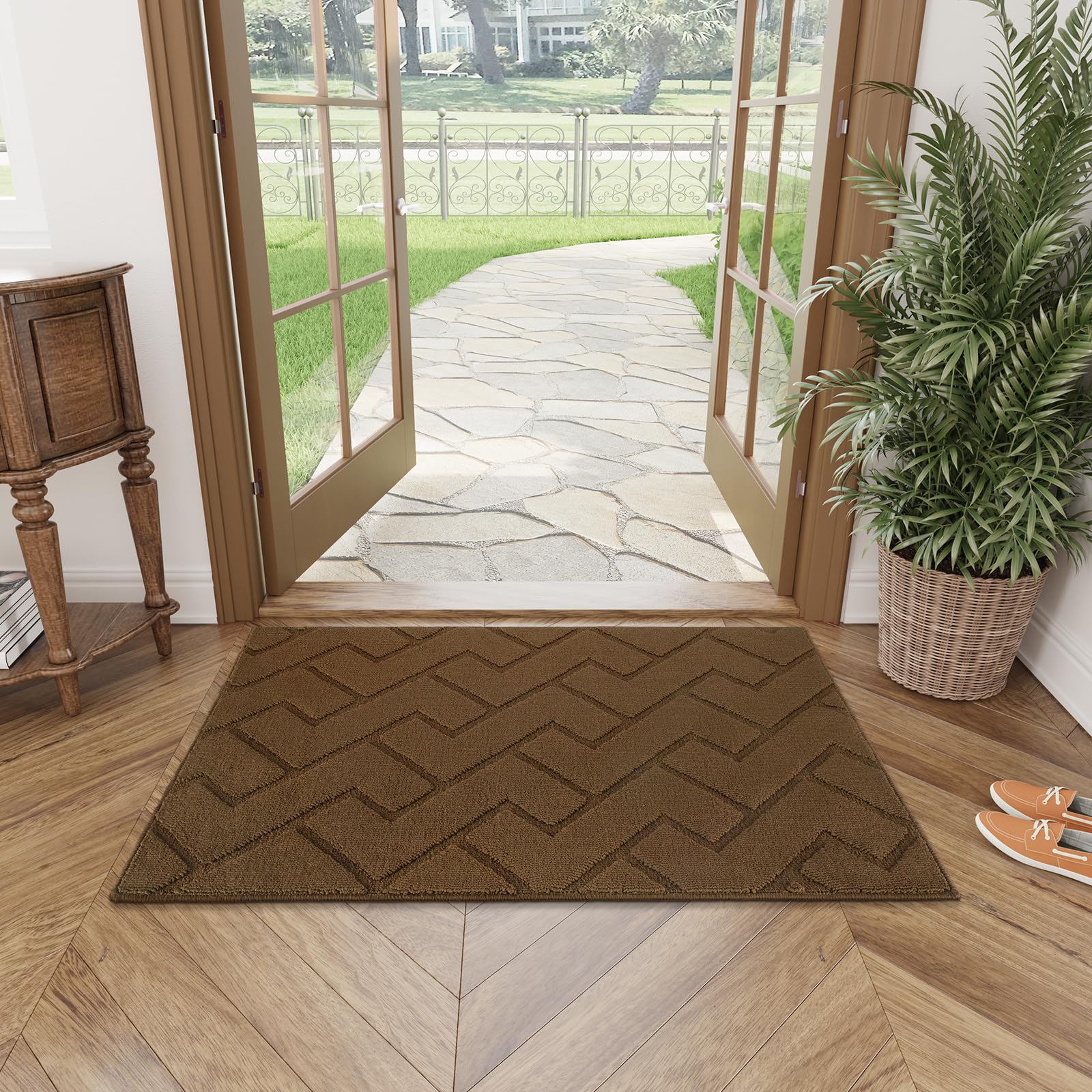 hicorfe Indoor Doormat,Front Back Door Mat Rubber Backing Non Slip Door Mats 36"x59" Absorbent Resist Dirt Entrance Doormat Inside Floor Mats for Entryway Washable Low-Profile(Dark Brown)