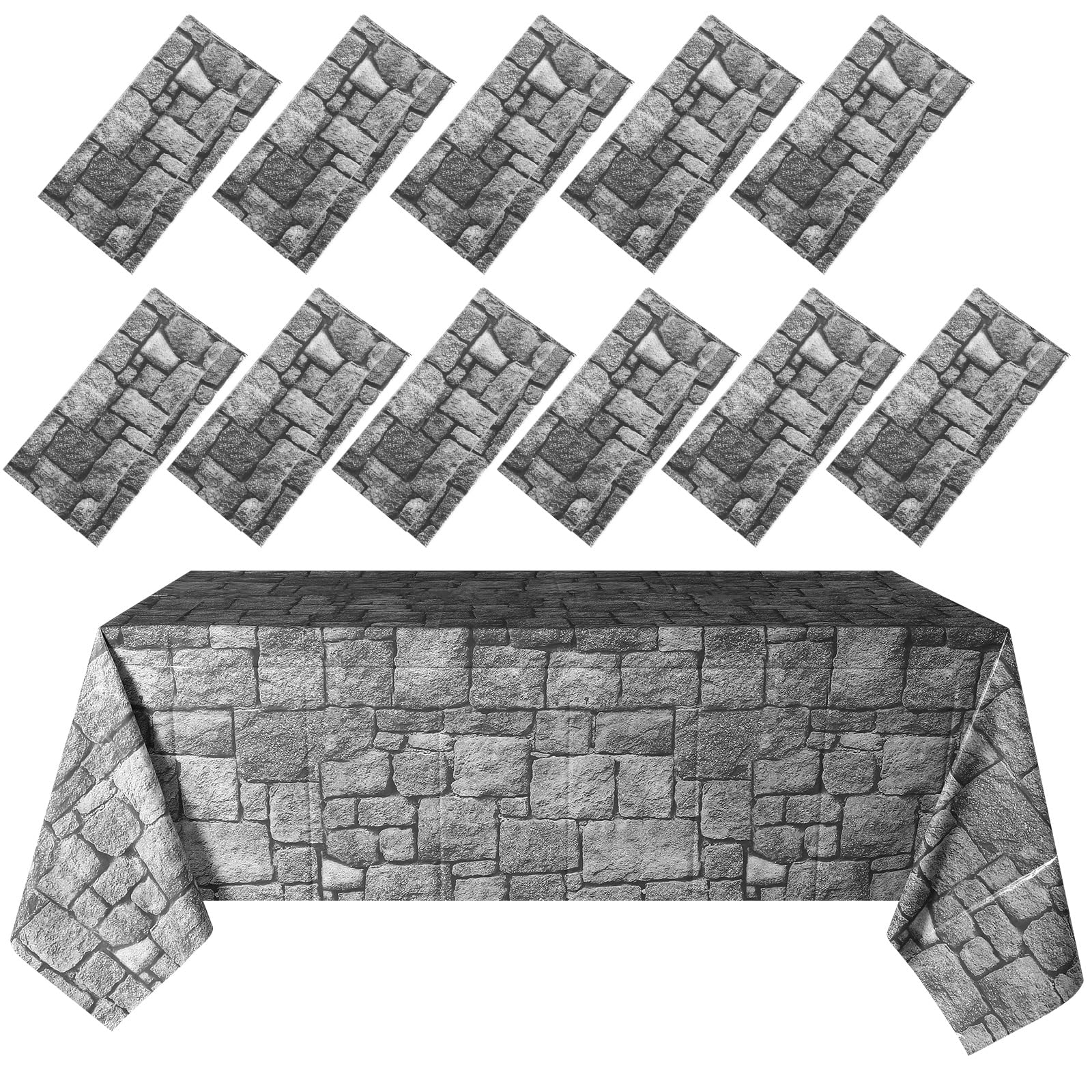 12 Sheets 4.5 x 9 Feet Brick Stone Wall Backdrop Tablecloths Halloween Medieval Castle Party Decorations Wallpaper Curtains Door Removable Brick Photo Backdrop for Winter Christmas Party (Dark Gray)