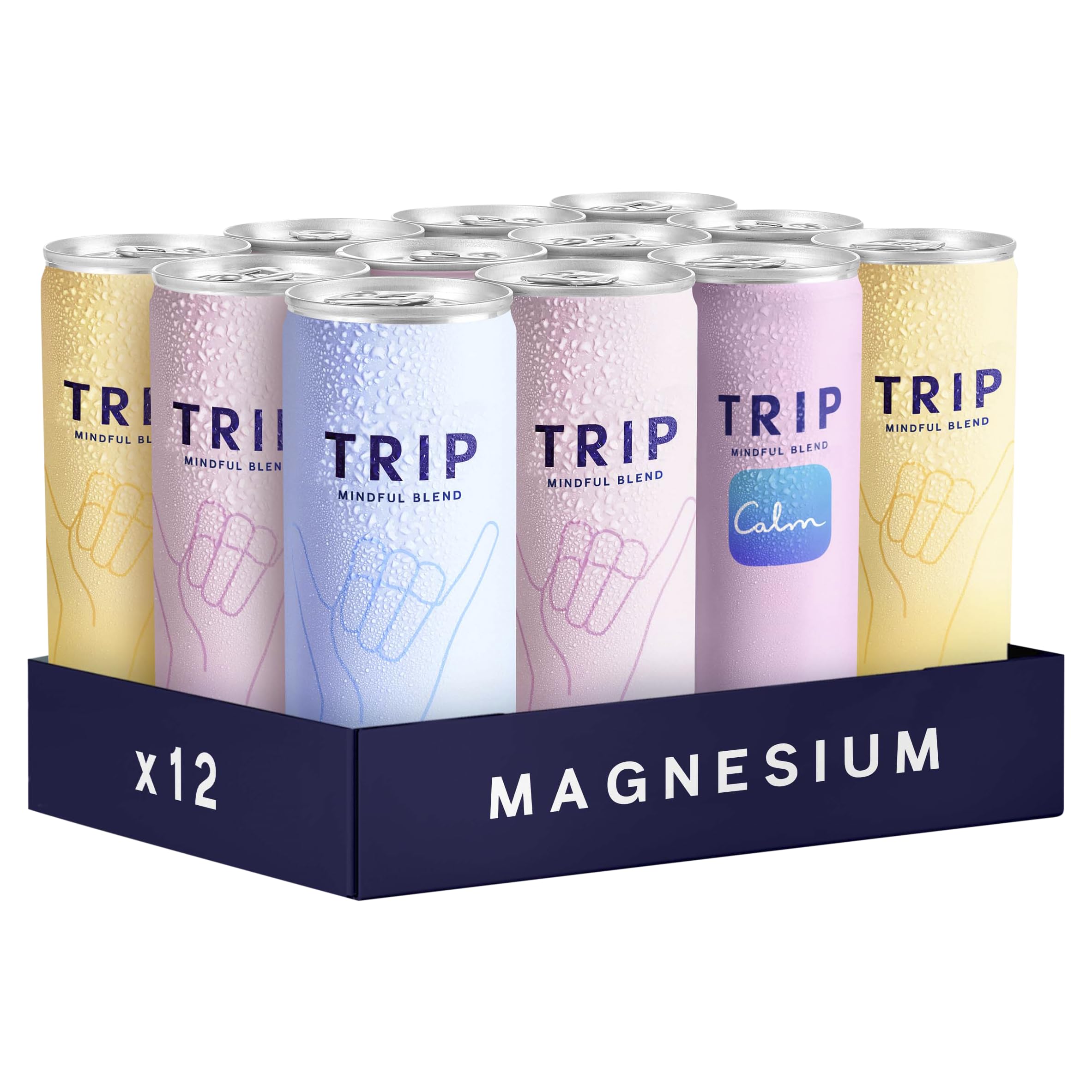 Trip Mindful Blend, boisson légèrement pétillante aux adaptogènes, mocktail avec 120mg de magnésium, crinière de lion et L-théanine, sans sucres ajoutés végétalienne, assortiment de saveurs - 12x250ml